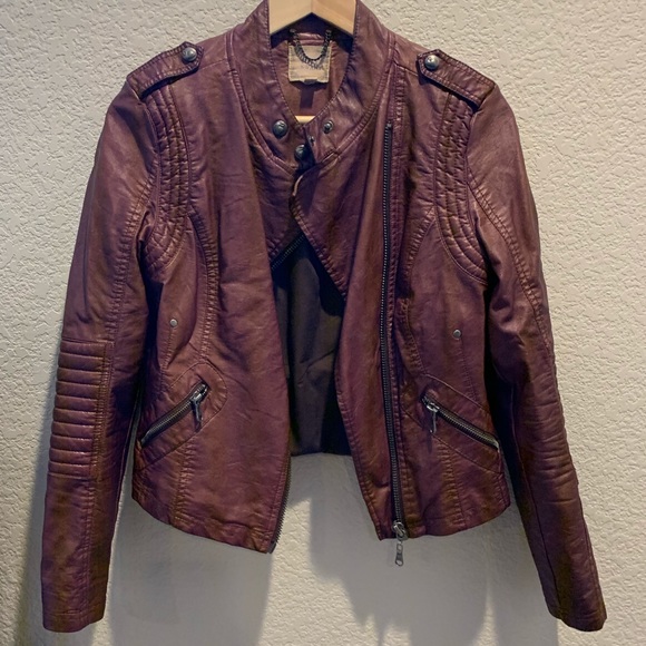 Black Swan Jackets & Blazers - Black Swan Burgundy Vegan Leather Moto Jacket - S